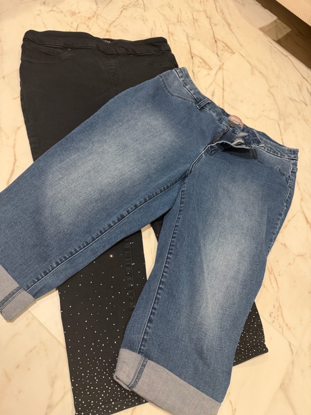 Chico's Blue Denim Cropped Capris and Black Ankle Pants Set